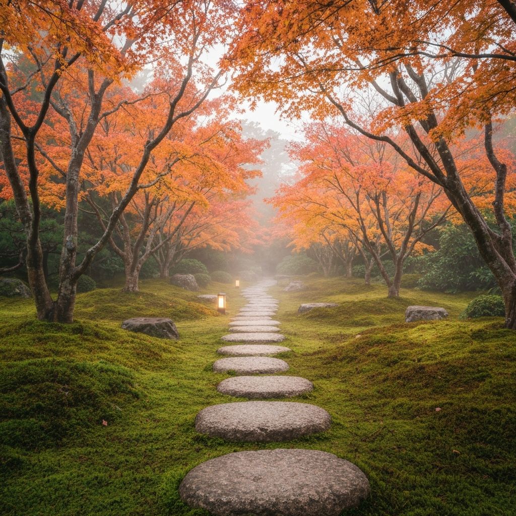 Contemplative path through Japanese garden